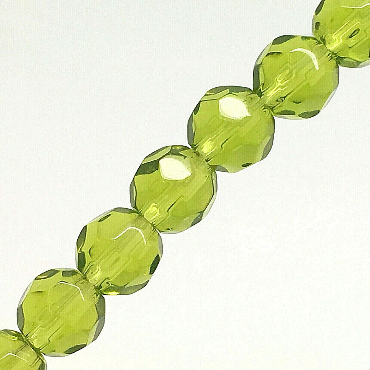 Strand of faceted round glass beads - approx 6mm, Lime Green, approx 50 beads, 12in