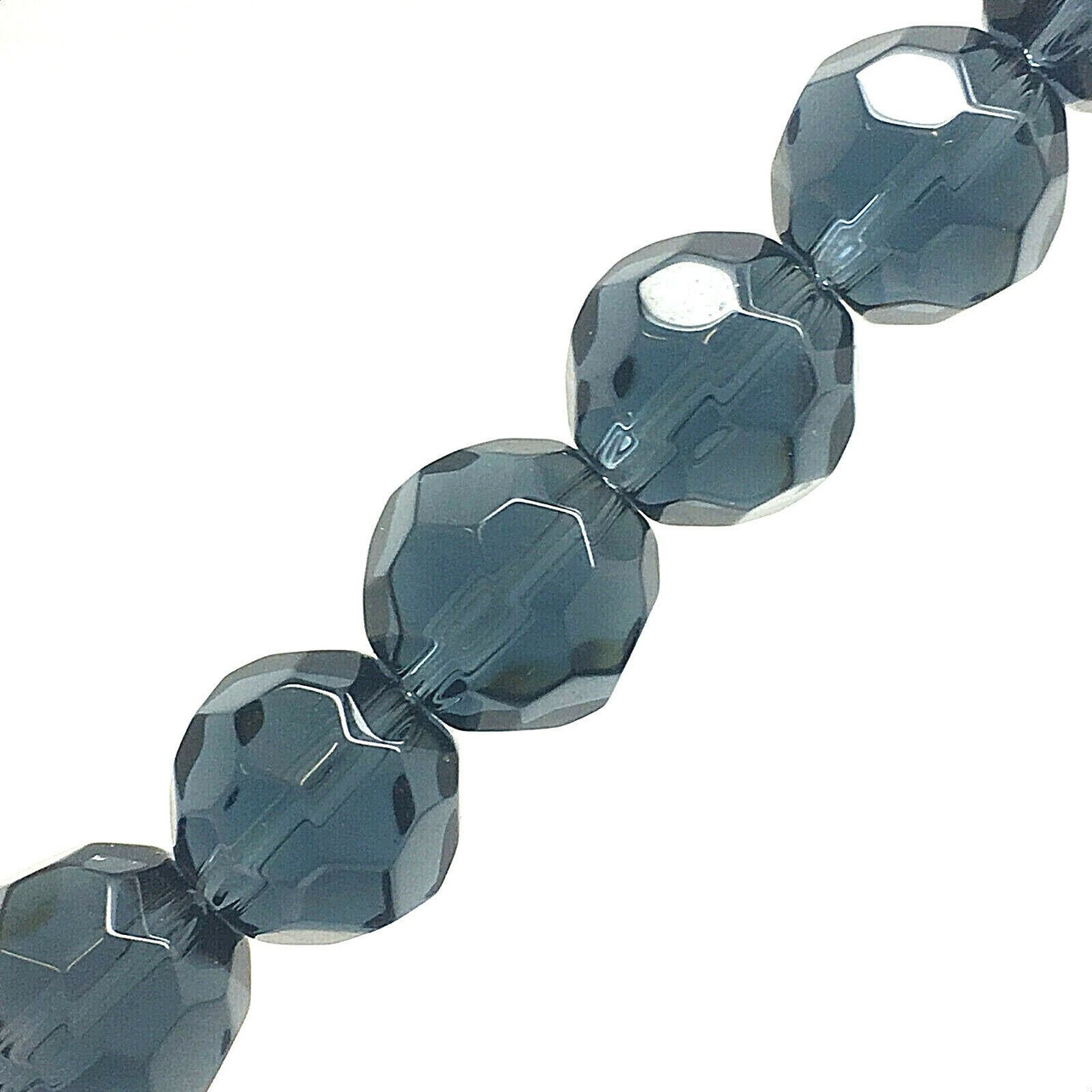 Strand of faceted round glass beads - approx 6mm, Grey, approx 50 beads, 12in