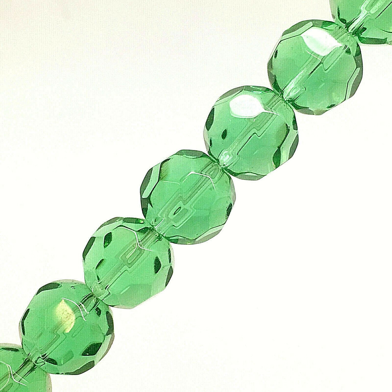 Strand of faceted round glass beads - approx 6mm, Grass Green, approx 50 beads, 12in