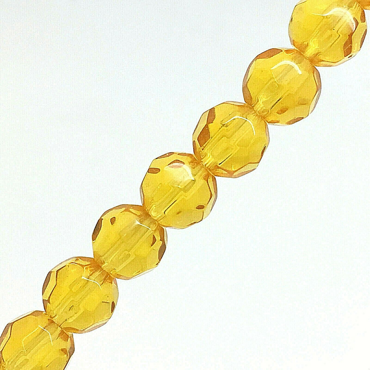Strand of faceted round glass beads - approx 8mm, Sunshine Yellow, approx 40 beads, 12in
