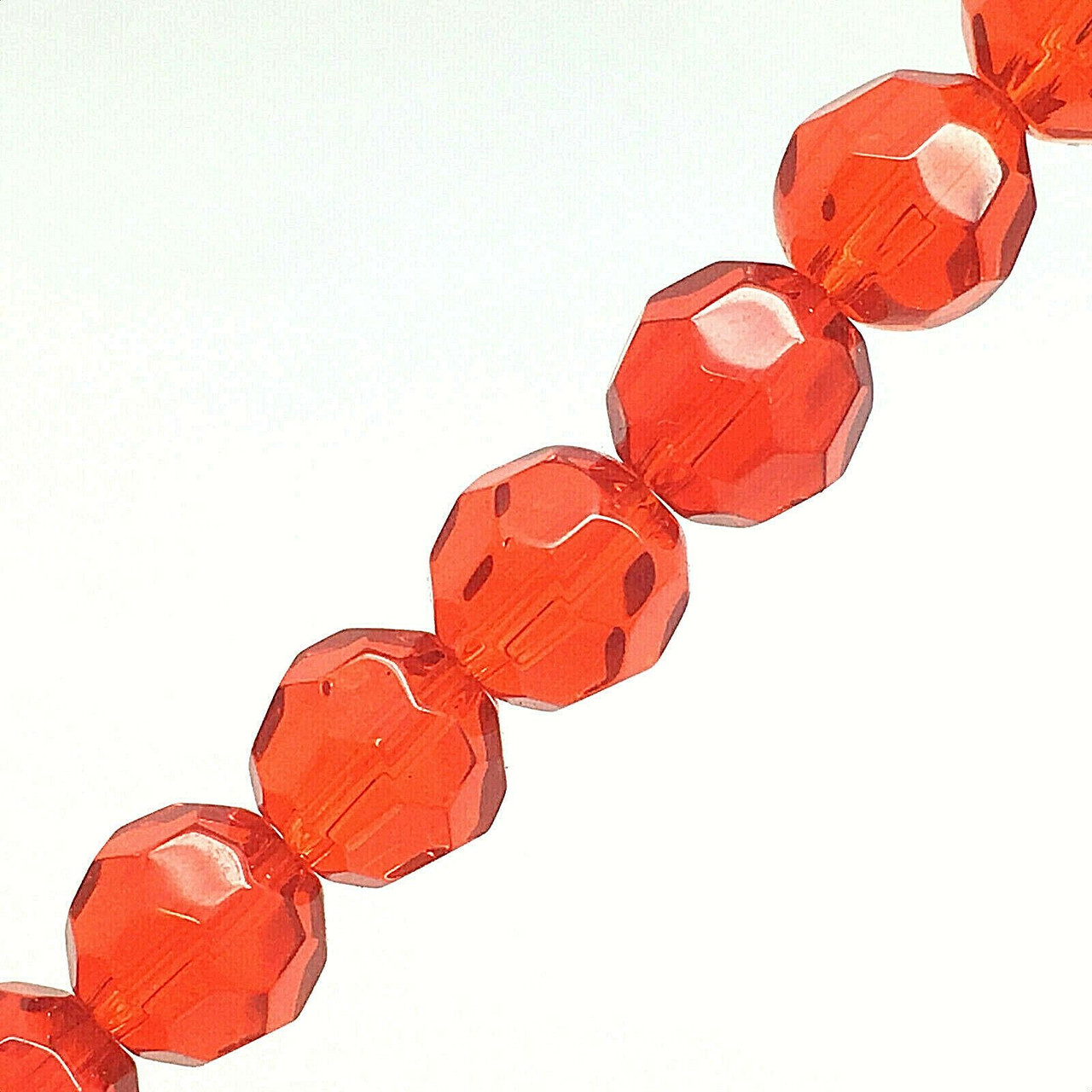 Strand of faceted round glass beads - approx 8mm, Red, approx 40 beads, 12in