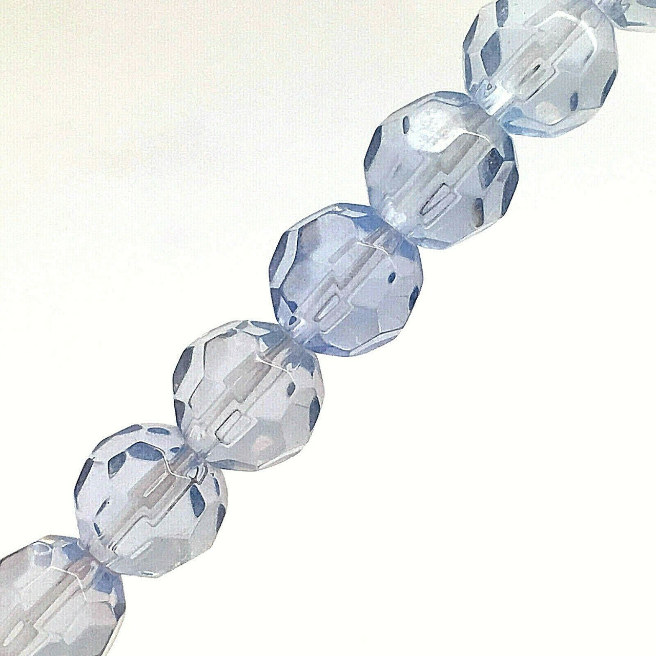 Strand of faceted round glass beads - approx 8mm, Ice Blue, approx 40 beads, 12in