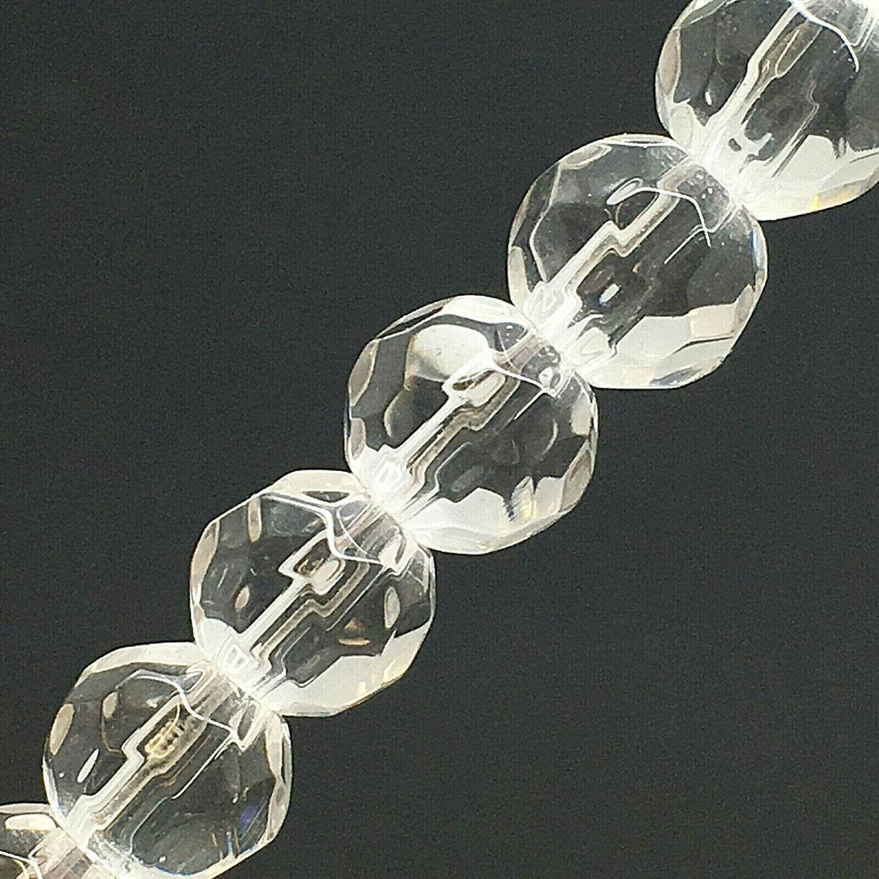 Strand of faceted round glass beads - approx 8mm, Clear, approx 40 beads, 12in