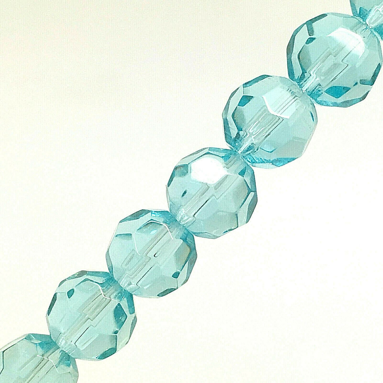 Strand of faceted round glass beads - approx 8mm, Aqua, approx 40 beads, 12in