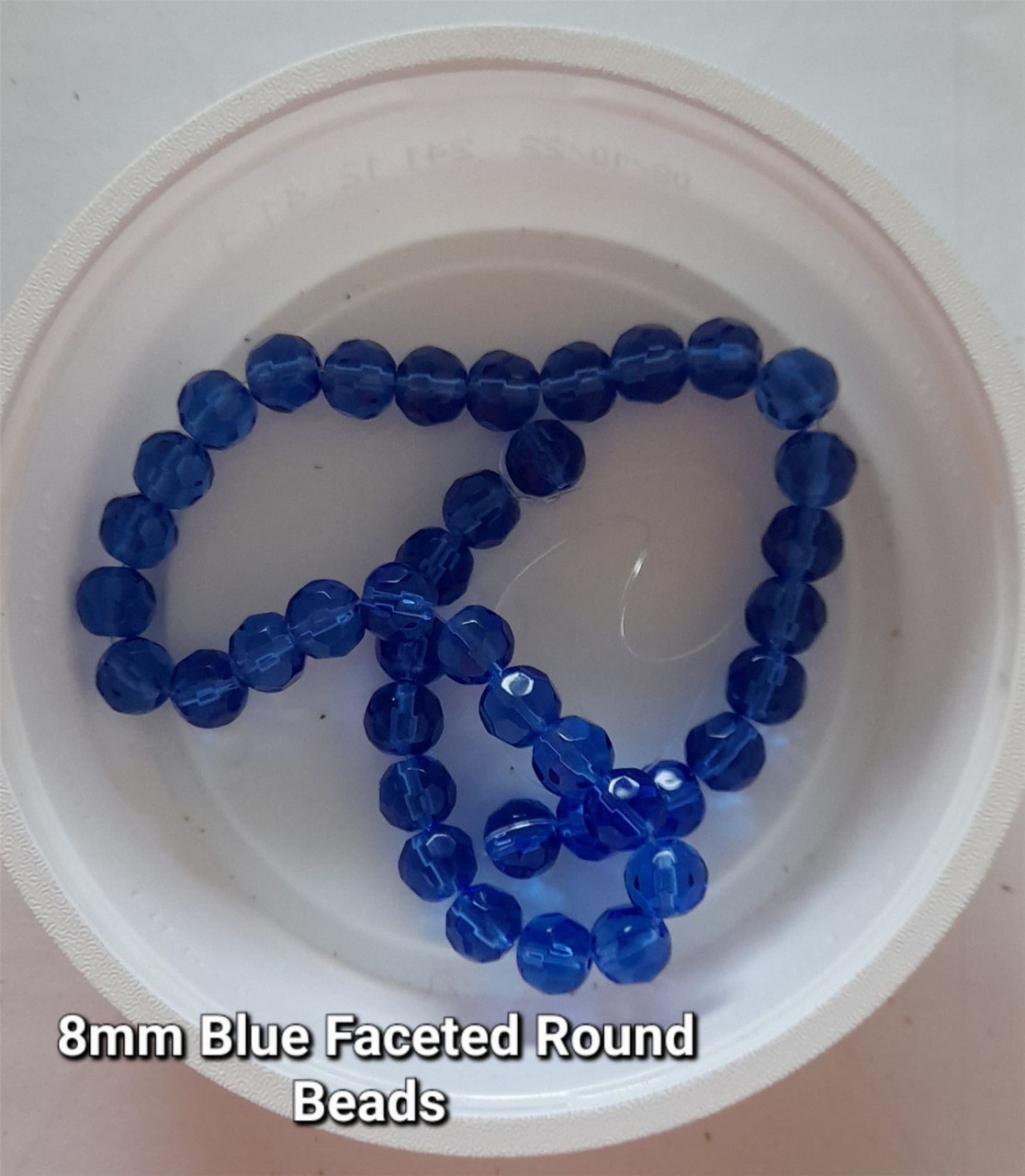 Strand of faceted round glass beads - approx 8mm, Blue, approx 40 beads, 12in