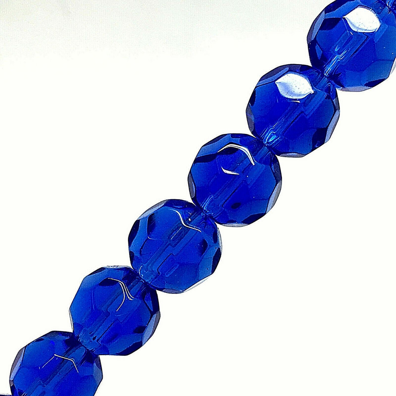 Strand of faceted round glass beads - approx 10mm, Blue, approx 30 beads, 12in