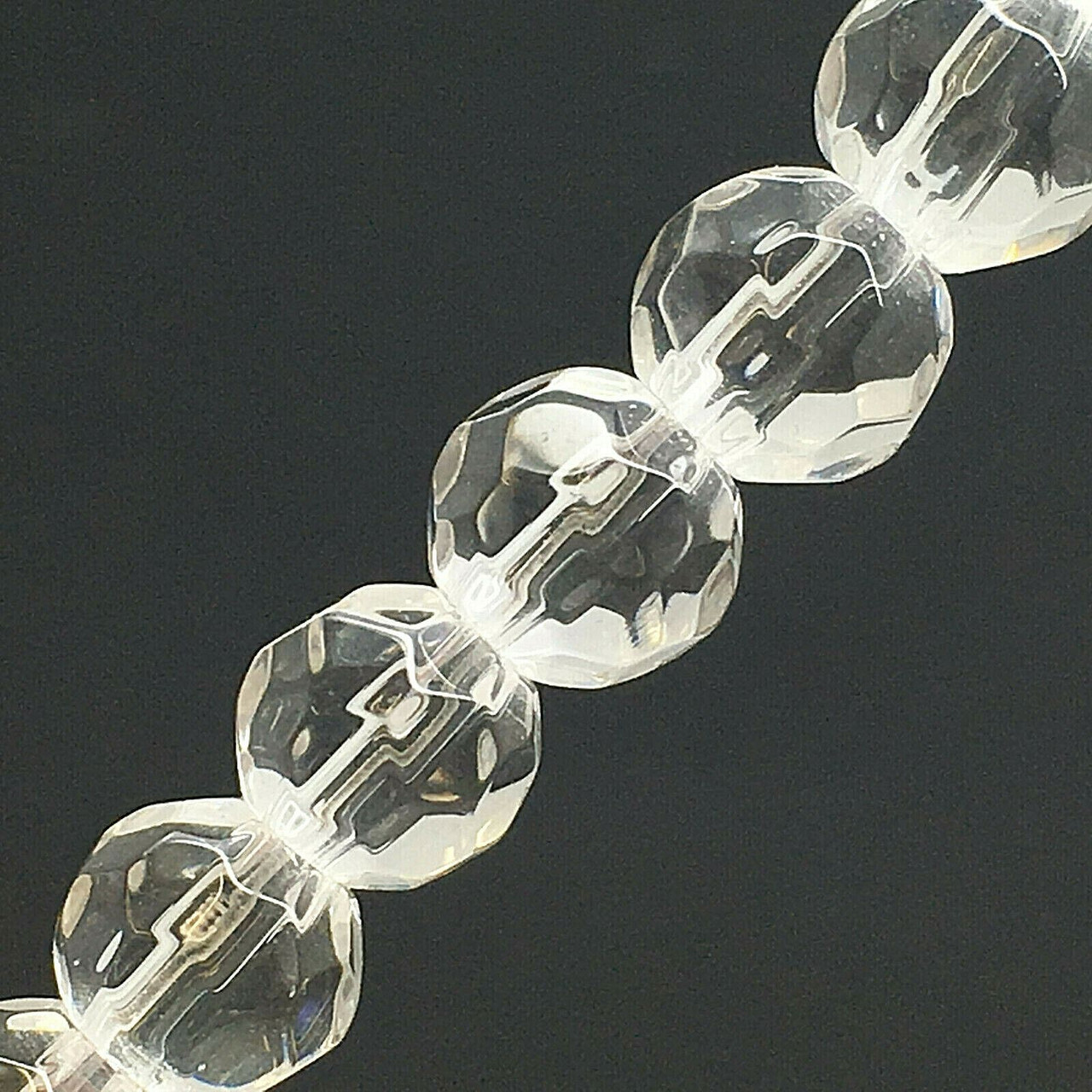 Strand of faceted round glass beads - approx 10mm, Clear, approx 30 beads, 12in