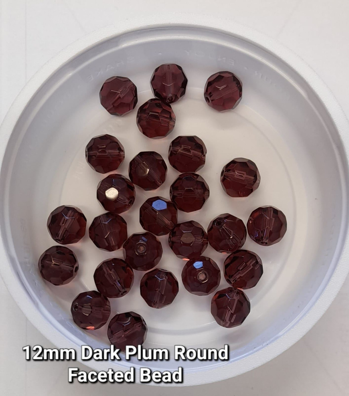 Strand of faceted round glass beads - approx 12mm, Dark Plum, approx 28 beads, 12in