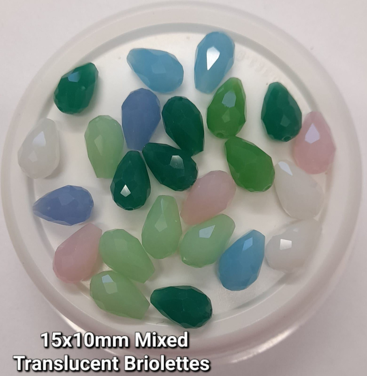 15mm x 10mm glass faceted tear drop beads (briolettes) pack of 24 beads - MIXED TRANSLUCENT selection