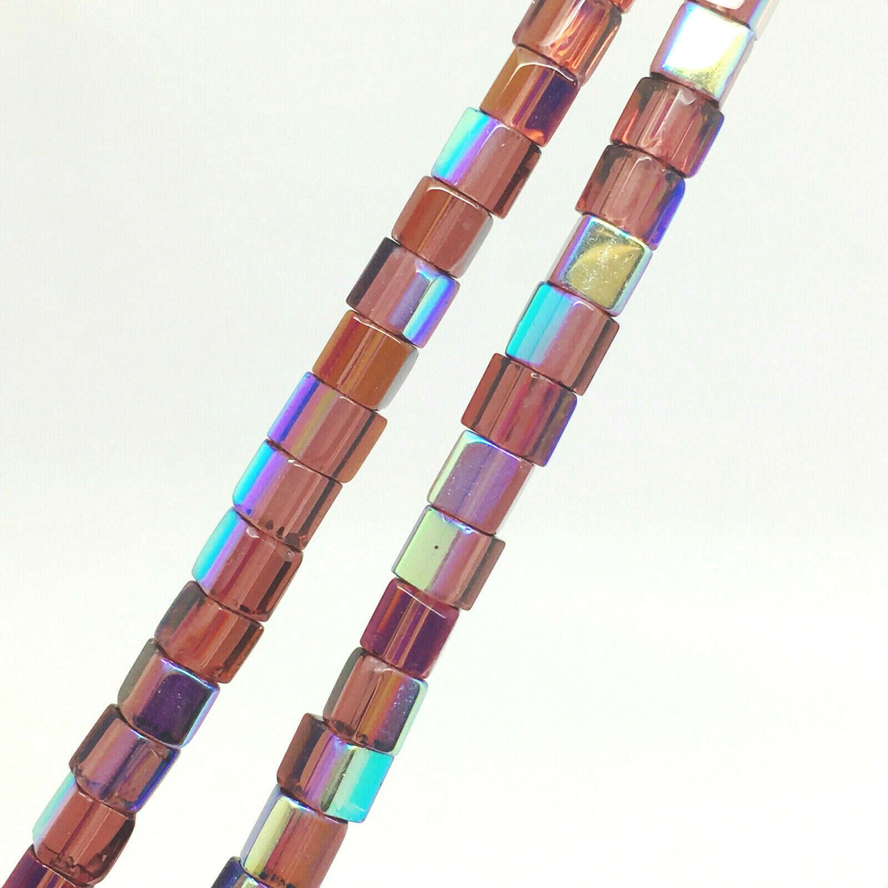 4mm Glass Cube beads - PLUM AB - approx 12" strand (75 beads)