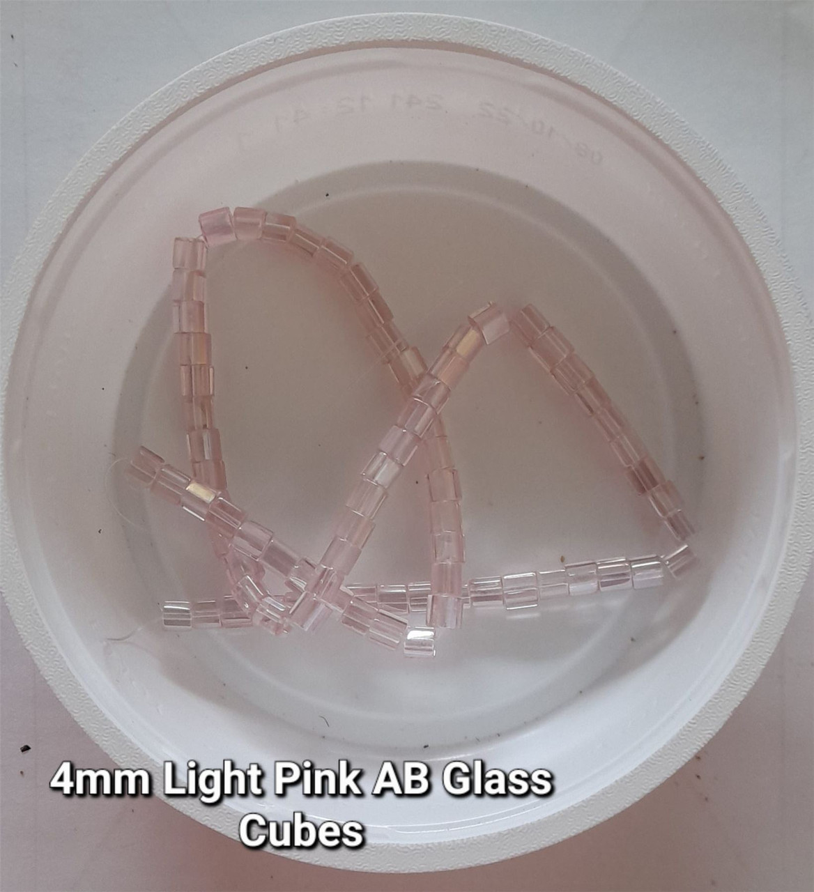 4mm Glass Cube beads - PALE PINK AB - approx 12" strand (75 beads)