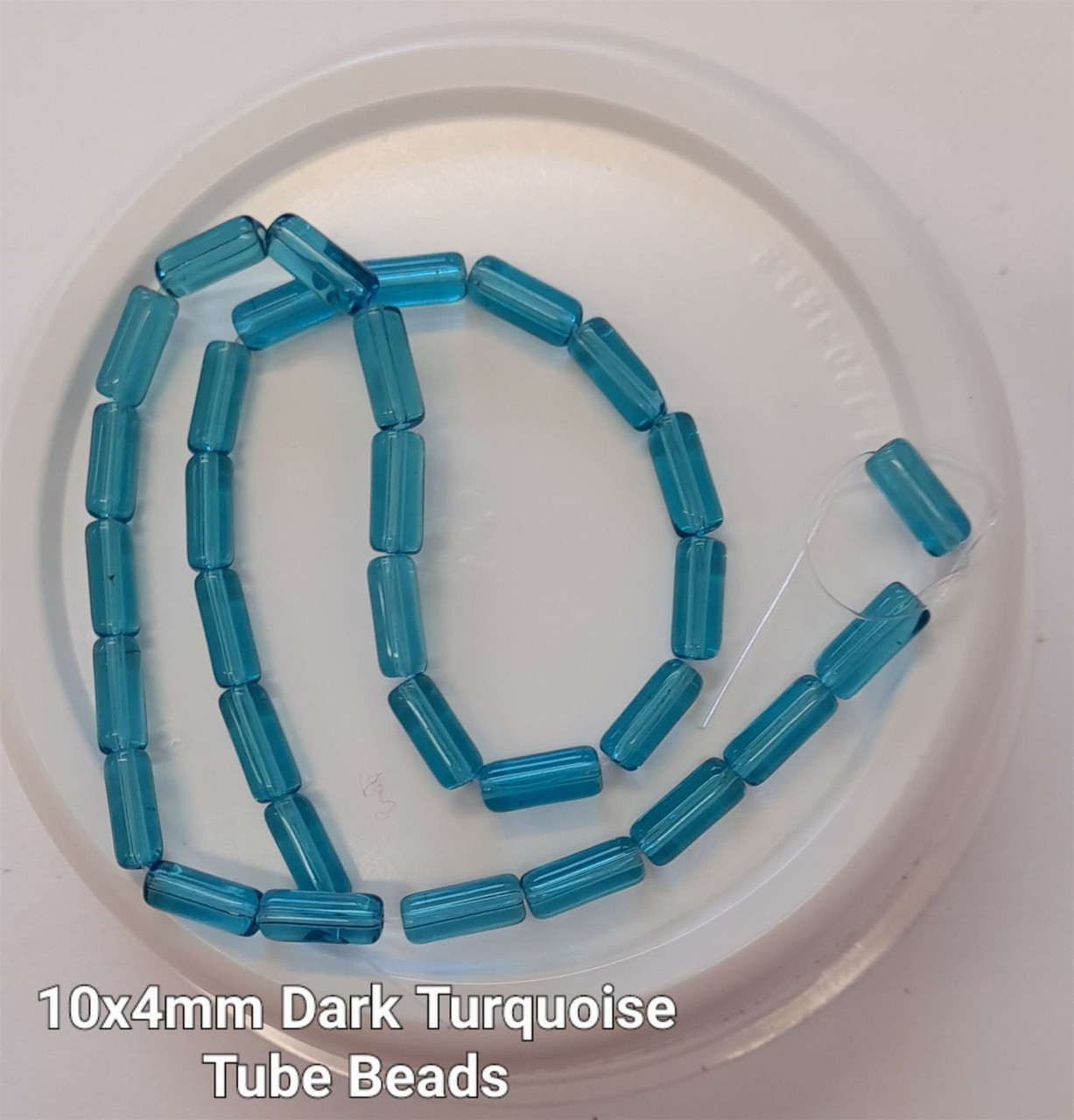 10x4mm Glass Tube Beads, DARK TURQUOISE, approx 12" strand, 32 beads