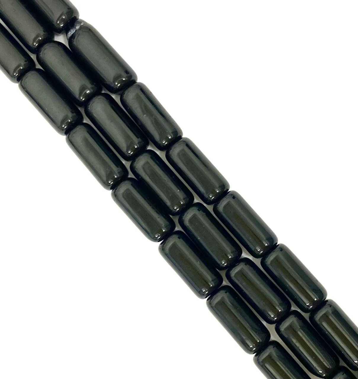 10x4mm Glass Tube Beads, BLACK, approx 12" strand, 32 beads
