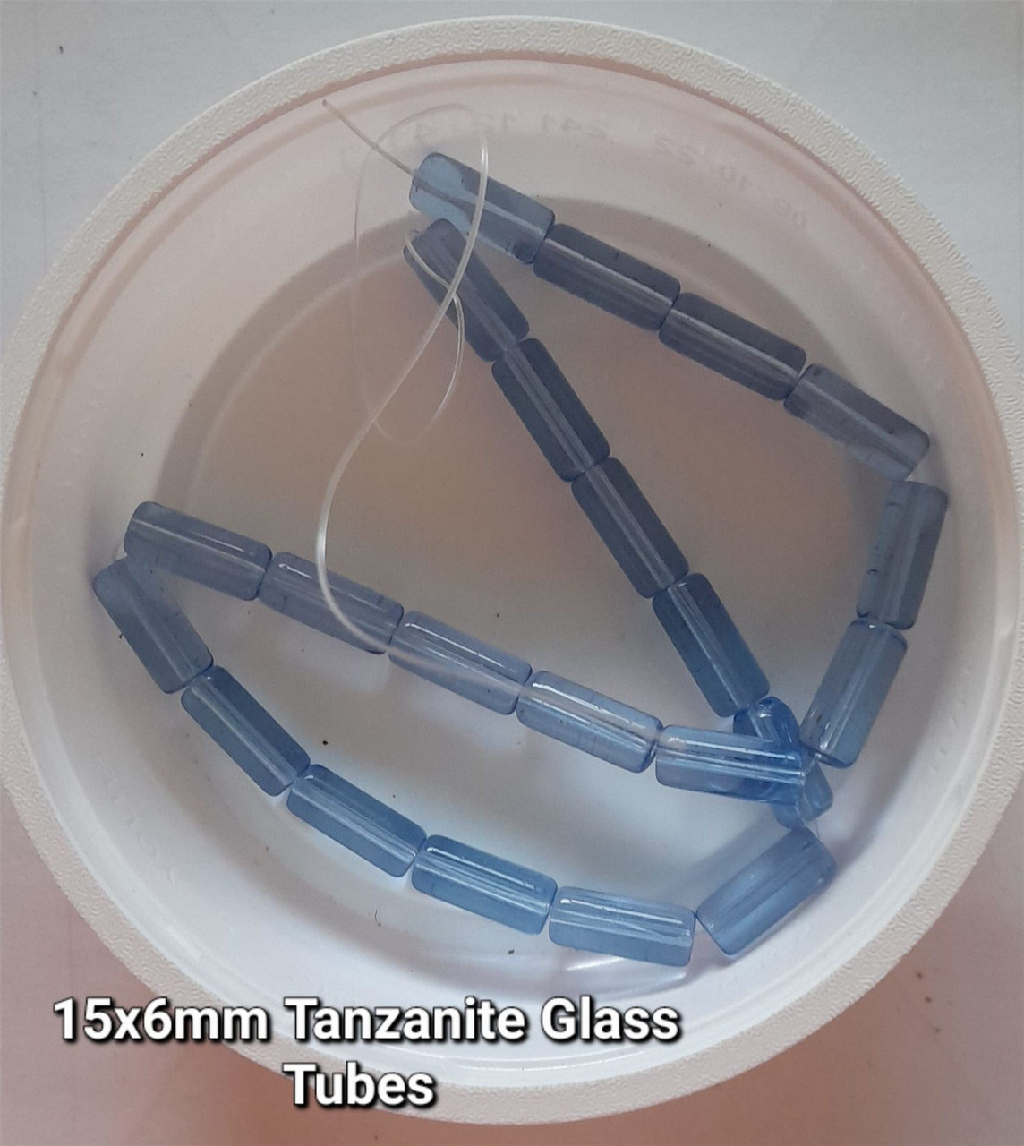 15x6mm Glass Tube Beads, TANZANITE (LT BLUE), approx 12" strand, 22 beads