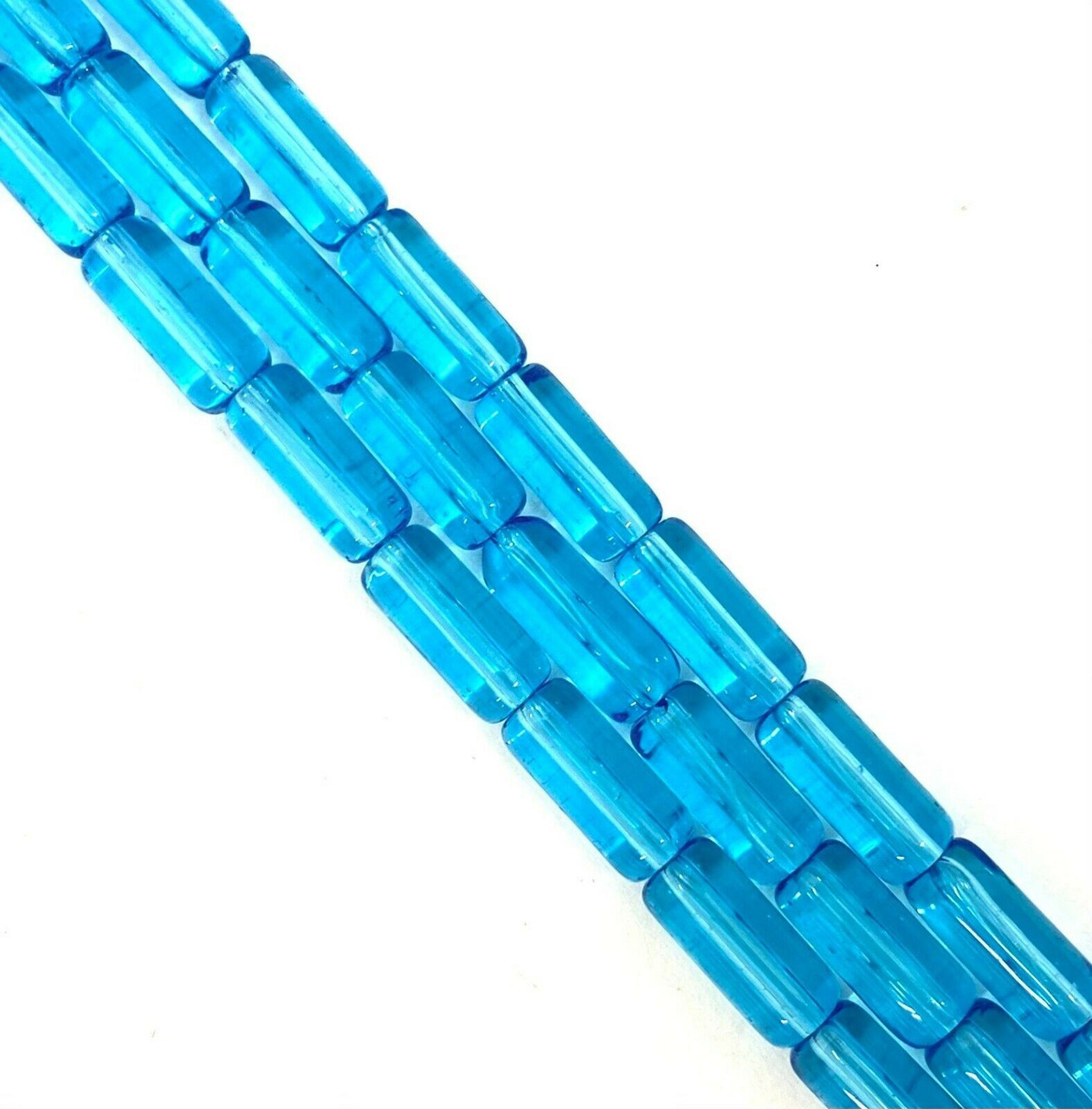 10x4mm Glass Tube Beads, TURQUOISE, approx 12" strand, 32 beads