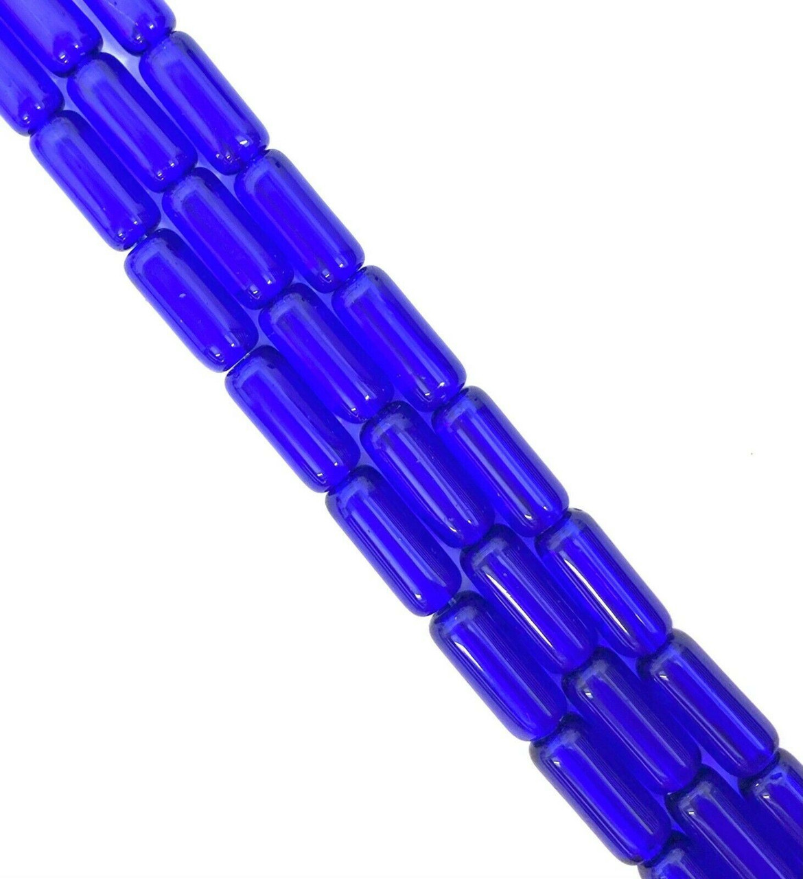 10x4mm Glass Tube Beads, DEEP BLUE, approx 12" strand, 32 beads