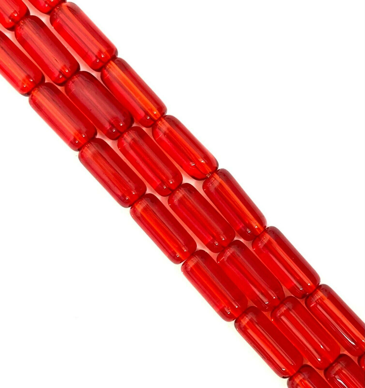 10x4mm Glass Tube Beads, RED, approx 12" strand, 32 beads