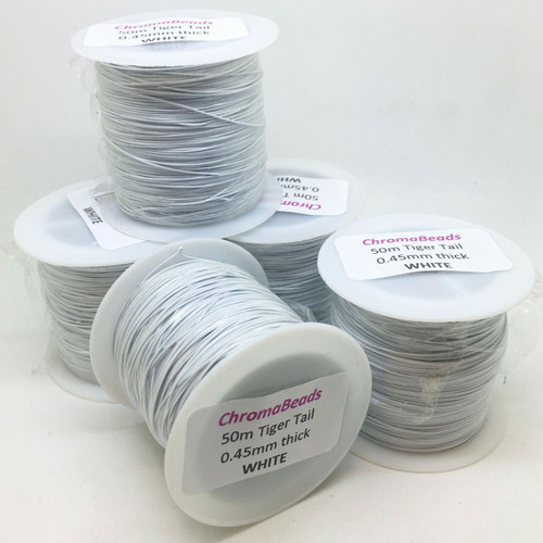 5x 50m roll Tiger Tail - White - 0.45mm