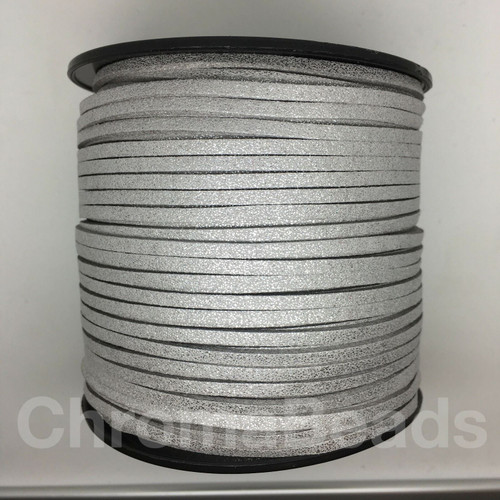 Faux Suede Cord Reel - approx 90m, 3mm wide [Silver Glitter]