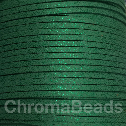 Faux Suede Cord Reel - approx 90m, 3mm wide [Emerald Green Glitter]