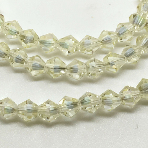 4mm Glass Bicone beads - PALE LEMON AB - approx 16" strand (115-120 beads)