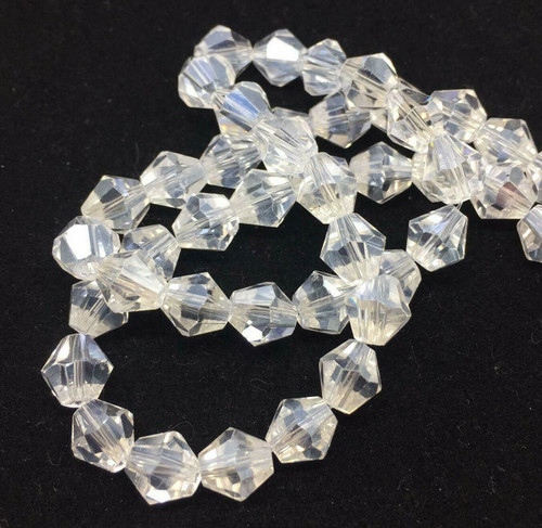 Strand of glass bicone beads - approx 6mm, Clear AB, approx 52 beads