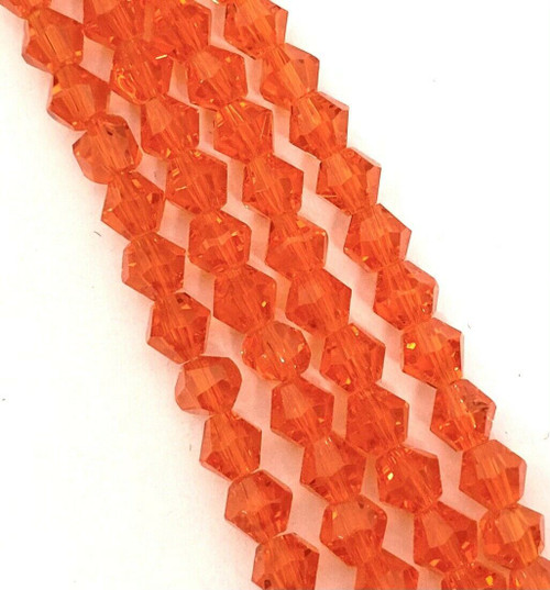 Strand of glass bicone beads - approx 6mm, Orange-Red, approx 52 beads