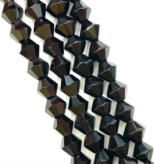 Strand of glass bicone beads - approx 8mm, Black, approx 43 beads