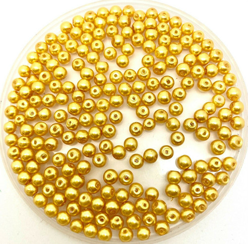 Yellow Gold 4mm Glass Pearls