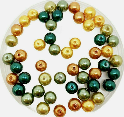 Golds & Greens Mix 6mm Glass Pearls