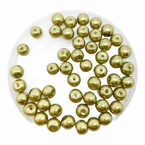 Khaki 6mm Glass Pearls