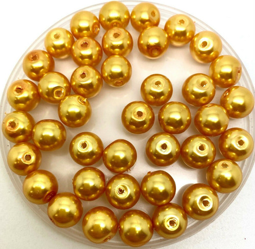 Rich Yellow Gold 10mm Glass Pearls
