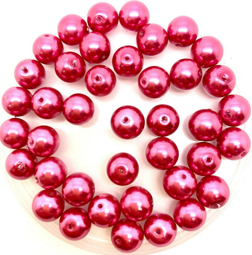 Cerise 10mm Glass Pearls