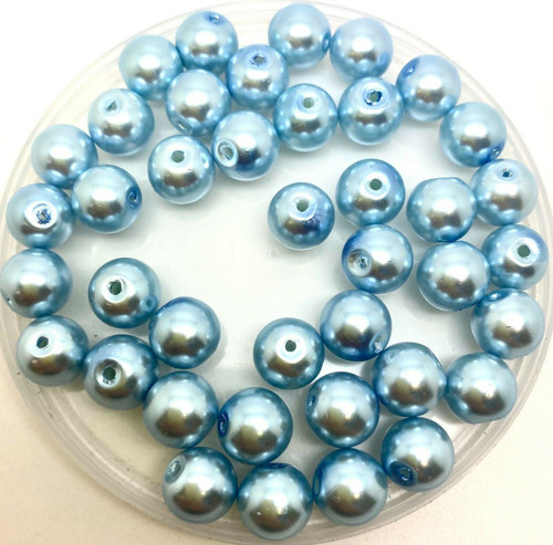 Ice Blue 10mm Glass Pearls