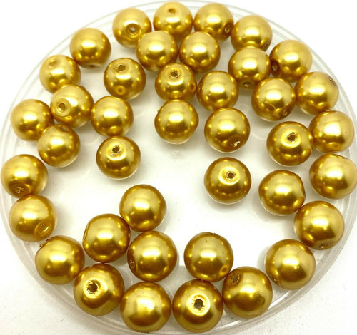 Yellow Gold 10mm Glass Pearls