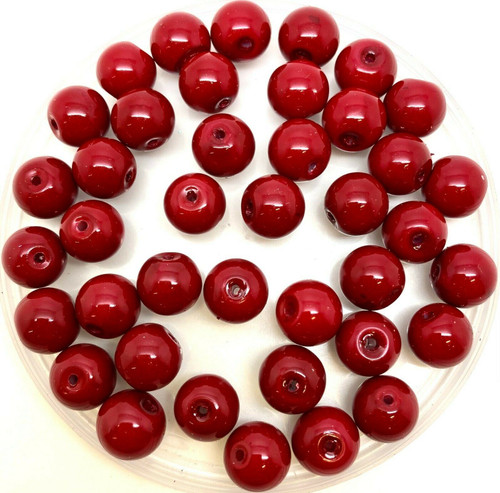 Dark Red Opaque 10mm Glass Pearls