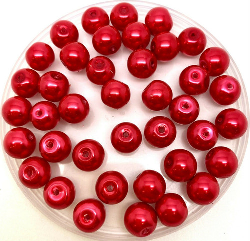 Scarlet 10mm Glass Pearls