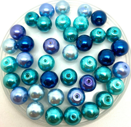 Marine Mix 10mm Glass Pearls