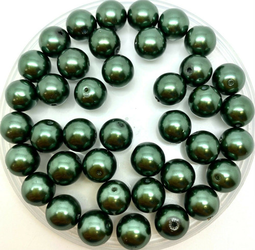 Moss Green 10mm Glass Pearls