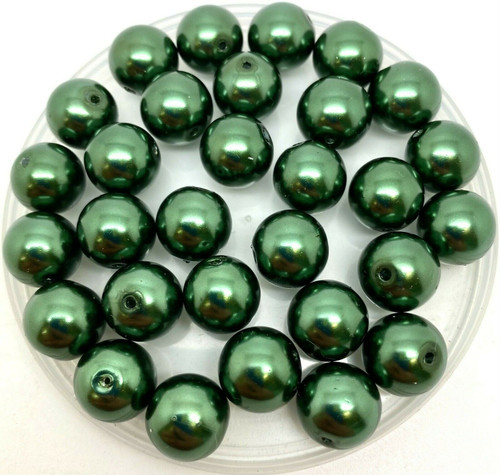 Moss Green 12mm Glass Pearls