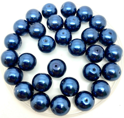 Midnight Blue 12mm Glass Pearls