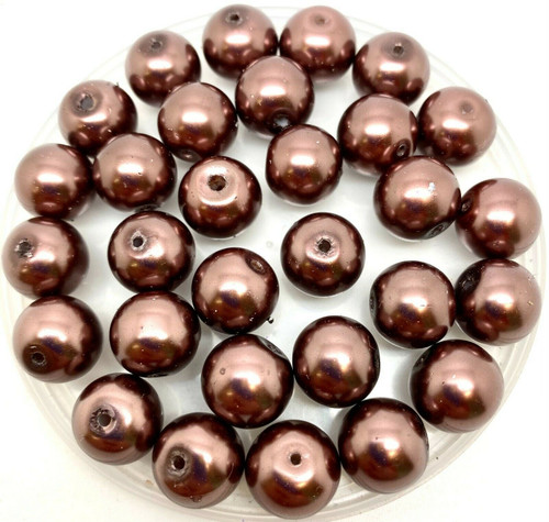 Mahogany Brown 12mm Glass Pearls