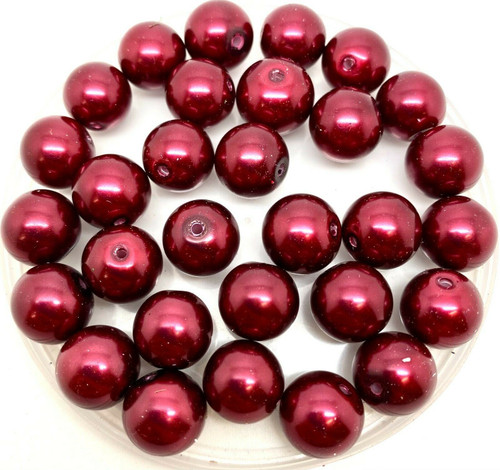 Burgundy 12mm Glass Pearls
