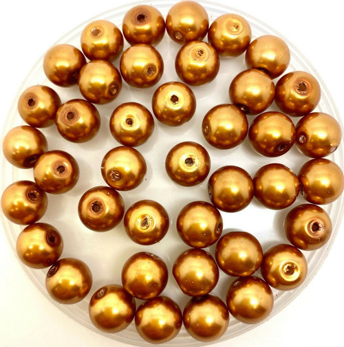 Golden Bronze 12mm Glass Pearls