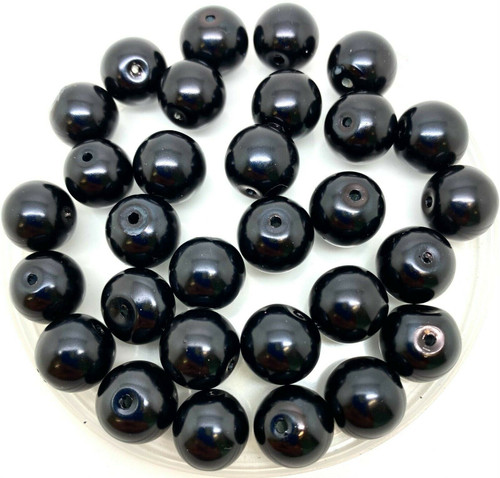 Black 12mm Glass Pearls