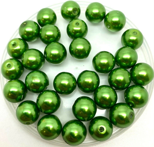 Dark Olive 12mm Glass Pearls