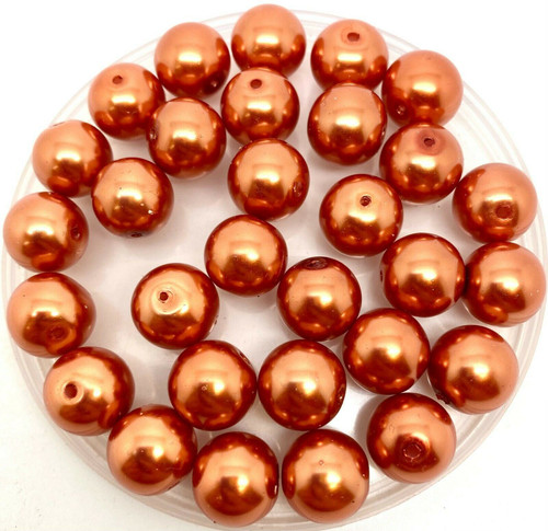 Rust 12mm Glass Pearls