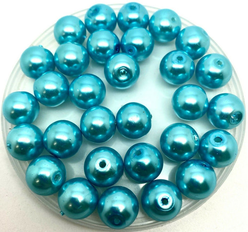 Cyan 12mm Glass Pearls