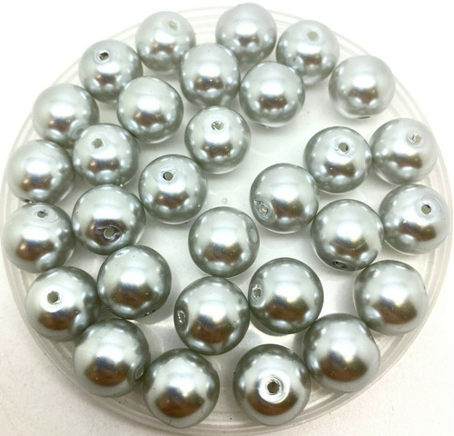 Silver Grey 12mm Glass Pearls