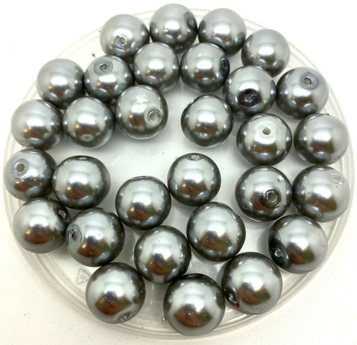 Light Grey 12mm Glass Pearls